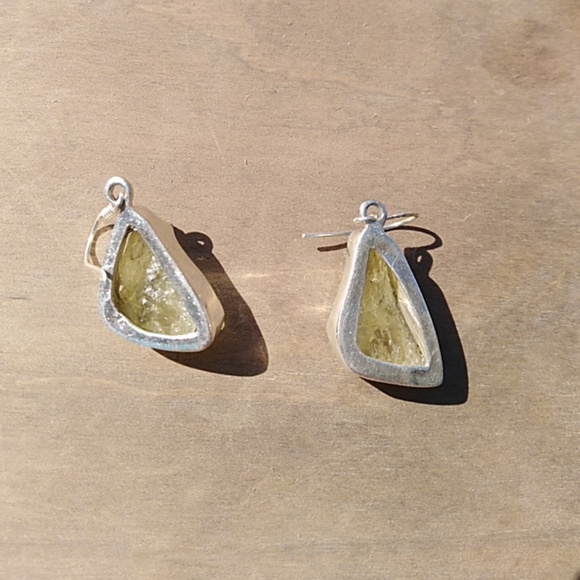 Sterling silver lemon quartz raw boho earrings - Picture 3 of 4